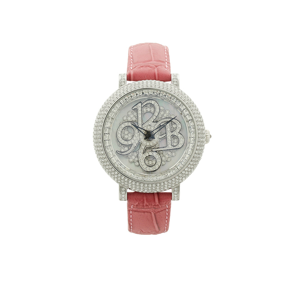 NUMBER 40MM PINK×SILVER <革ベルト>