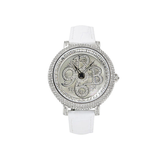 NUMBER 40MM WHITE×SILVER <革ベルト>