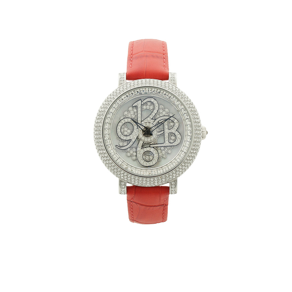 NUMBER 40MM RED×SILVER <革ベルト>