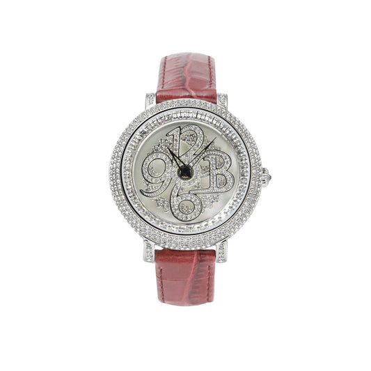 NUMBER 40MM ROUGE×SILVER <革ベルト>