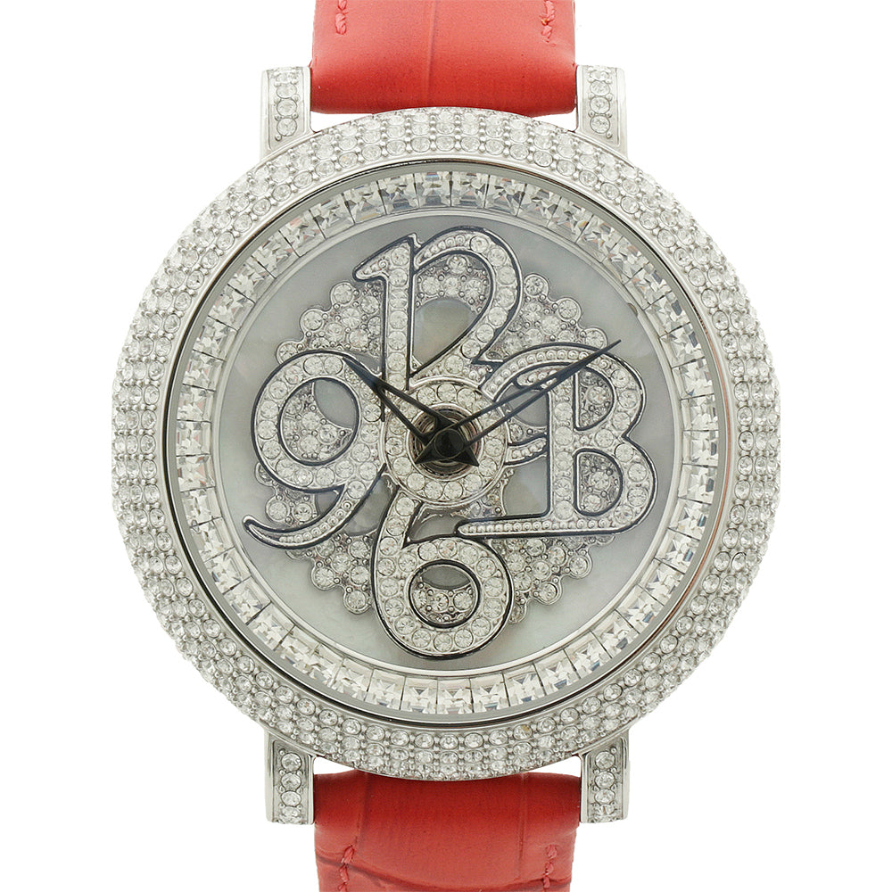 NUMBER 40MM RED×SILVER <革ベルト>
