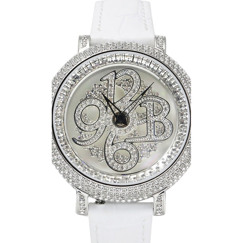 NUMBER 40MM WHITE×SILVER <革ベルト>