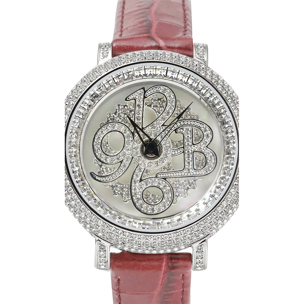 NUMBER 40MM ROUGE×SILVER <革ベルト>