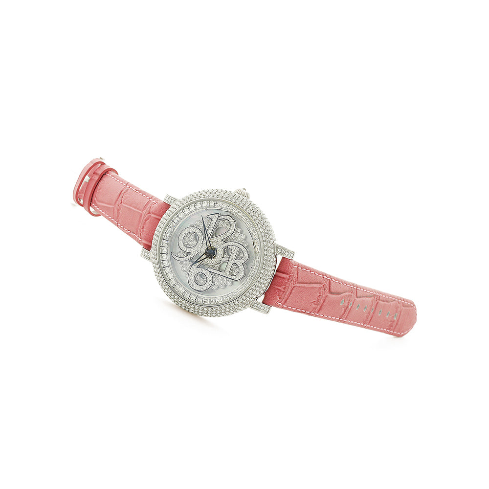 NUMBER 40MM PINK×SILVER <革ベルト>
