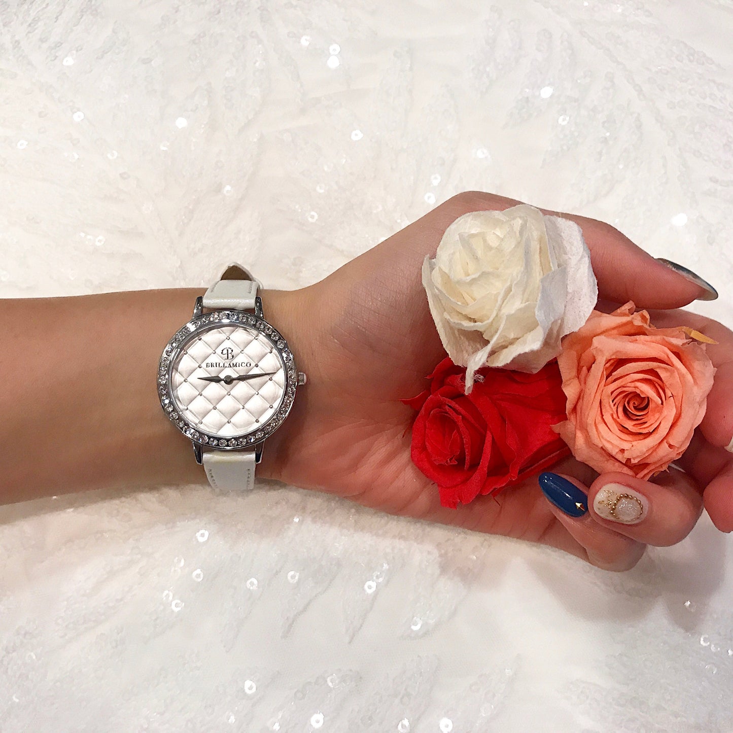 QUILT WHITE×SILVER <キルティングベルト>220531004
