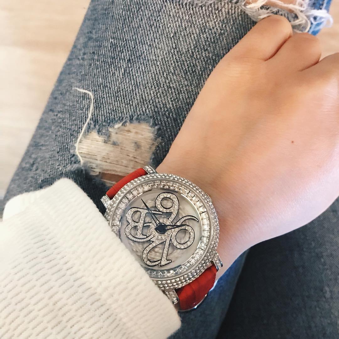 NUMBER 40MM RED×SILVER <革ベルト>
