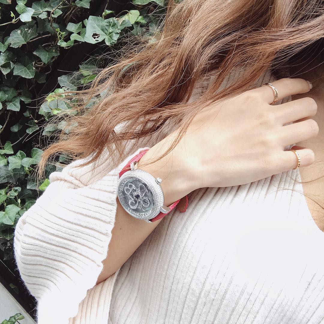 NUMBER 40MM PINK×SILVER <革ベルト>